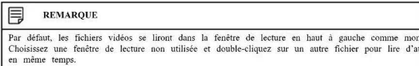 REMARQUE Par défaut, les fichiers vidéos se liront dans la fenêtre de lecture en haut à gauche comme mon Choisissez une fenêtre de lecture non utilisée et double-cliquez sur un autre fichier pour lire d'au en même temps.