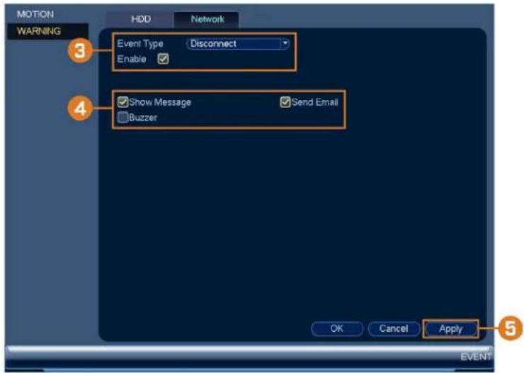 Lorex N841A81 - Configurer les avertissements de réseau : - 1