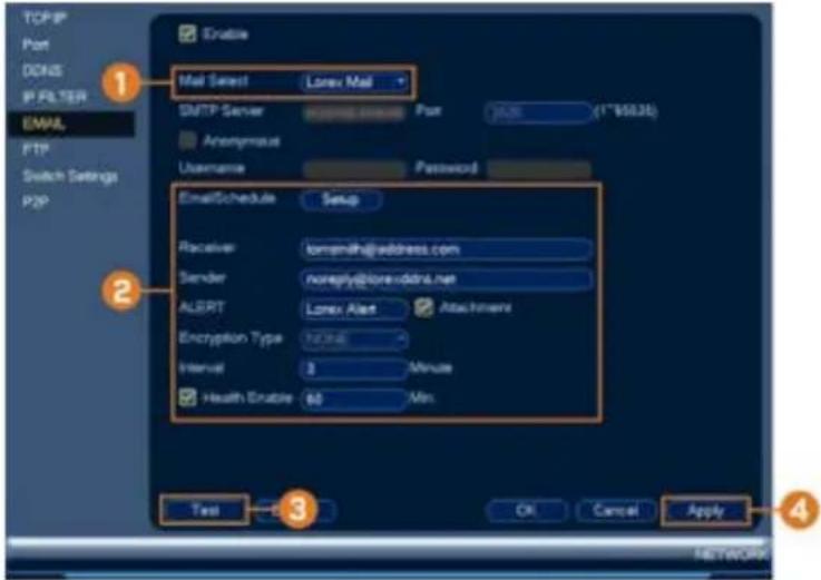 Lorex N881A64B - Pour configurer les alertes de courriel : - 1