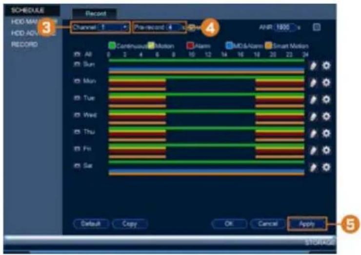 Lorex N881A64B - Pour configurer le pré-enregistrement : - 1