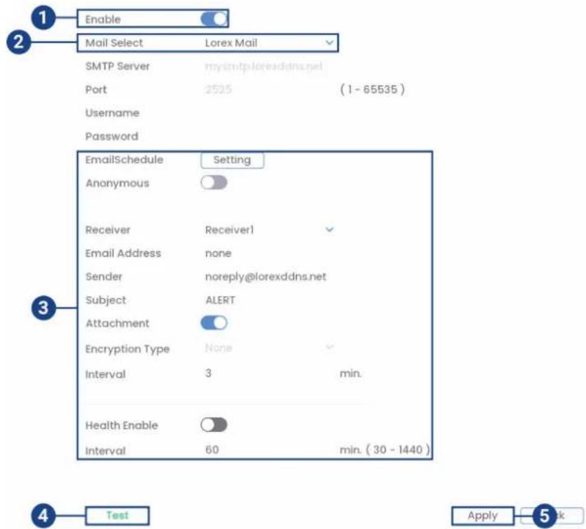 Lorex N910A61 - Pour configurer les alertes par e-mail : - 1