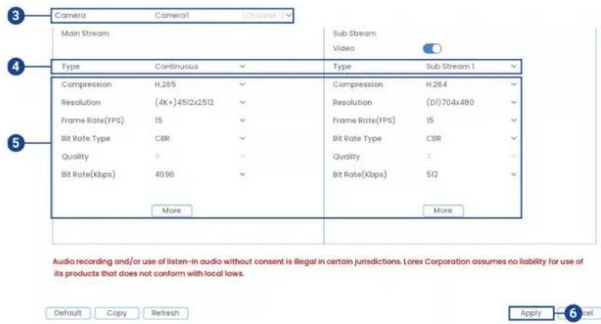Lorex N910A61 - Pour configurer la qualité d'enregistrement : - 1