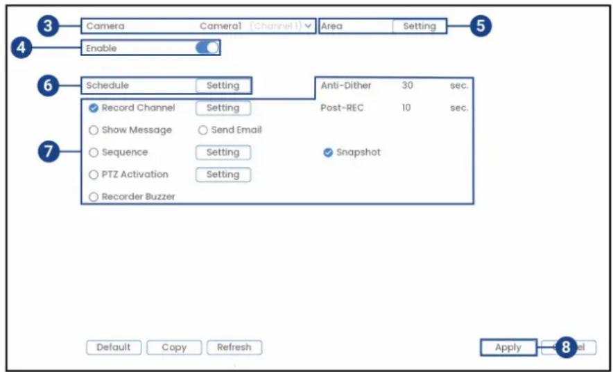 Lorex N910A61 - Pour configurer la détection de mouvement : - 1