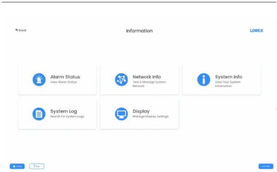 Lorex N910A61 - Menu d'information - 1