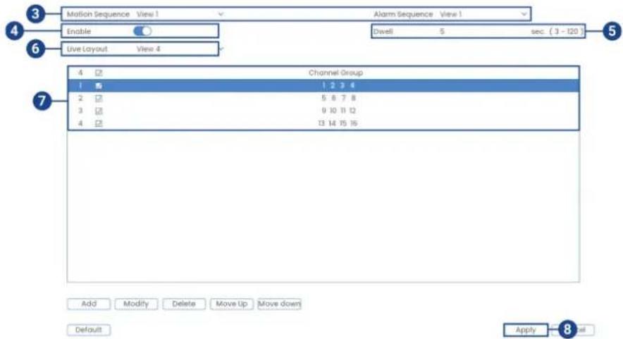 Lorex N910A61 - Pour configurer le mode Séquence : - 1