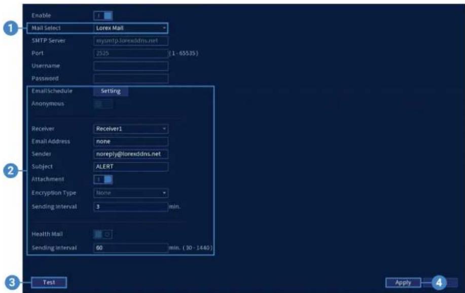 Lorex N883A63B - Pour configurer les alertes de courriel : - 1