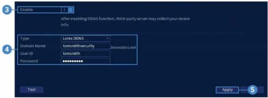 Lorex N884A63B - Pour configurer le DDNS dans l'enregistreur : - 1