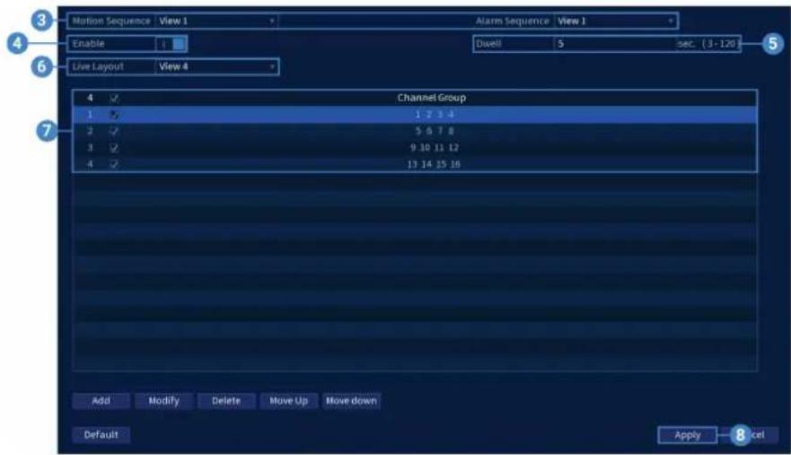 Lorex N884A63B - Pour configurer le mode Séquence : - 1