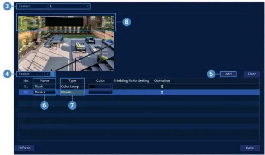 Lorex N884A63B - Pour configurer les paramètres de masquage des zones de confidentialité des vidéos : - 1