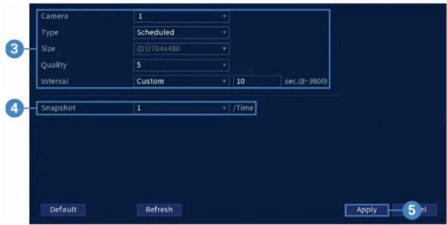Lorex N884A63B - Pour configurer les paramètres d'enregistrement d'image instantanée : - 1