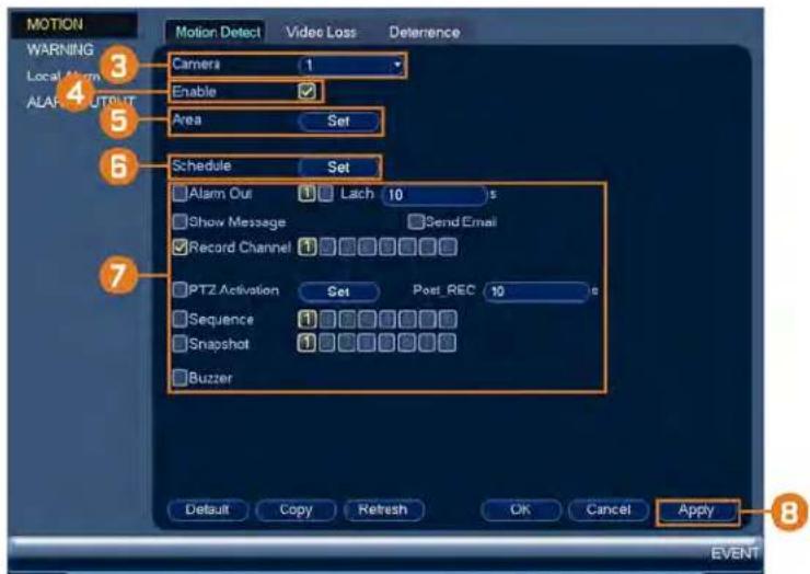 Lorex N881A63B - Pour configurer la détéction de mouvement : - 1