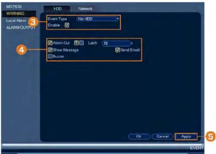 Lorex N881A63B - Pour configurer les averisations du disque dur : - 1