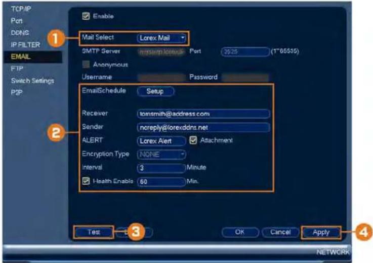 Lorex N881A63B - Pour configurer les alertes de courriel : - 1