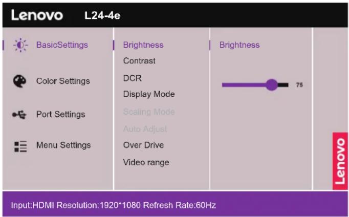 LENOVO L24-4e - En utilisant les contrôles du menu OSD (affichage à l'écran) - 1