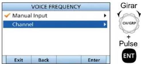 ICOM IC-M804 - Seleccione una frecuencia de voz o "Manual Input". - 1