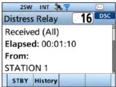 Distress Relay 16 DSC Received (All) Elapsed: 00:01:10 From: STATION 1 STBY History