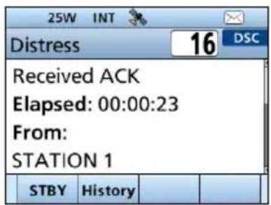 Distress Received ACK Elapsed: 00:00:23 From: STATION 1 STBY History
