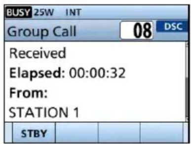 BUSY 25W INT Group Call 08 DSC Received Elapsed: 00:00:32 From: STATION 1 STBY