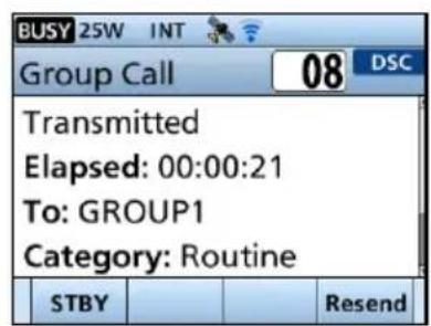BUSY 25W INT Group Call 08 DSC Transmitted Elapsed: 00:00:21 To: GROUP1 Category: Routine STBY Resend