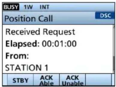 BUSY 1W INT Position Call DSC Received Request Elapsed: 00:01:00 From: STATION 1 STBY ACK Able ACK Unable