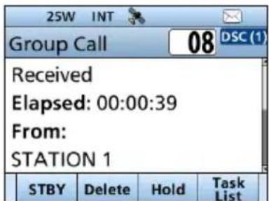 2SW INT Group Call 08 DSC (1) Received Elapsed: 00:00:39 From: STATION 1 STBY Delete Hold Task List