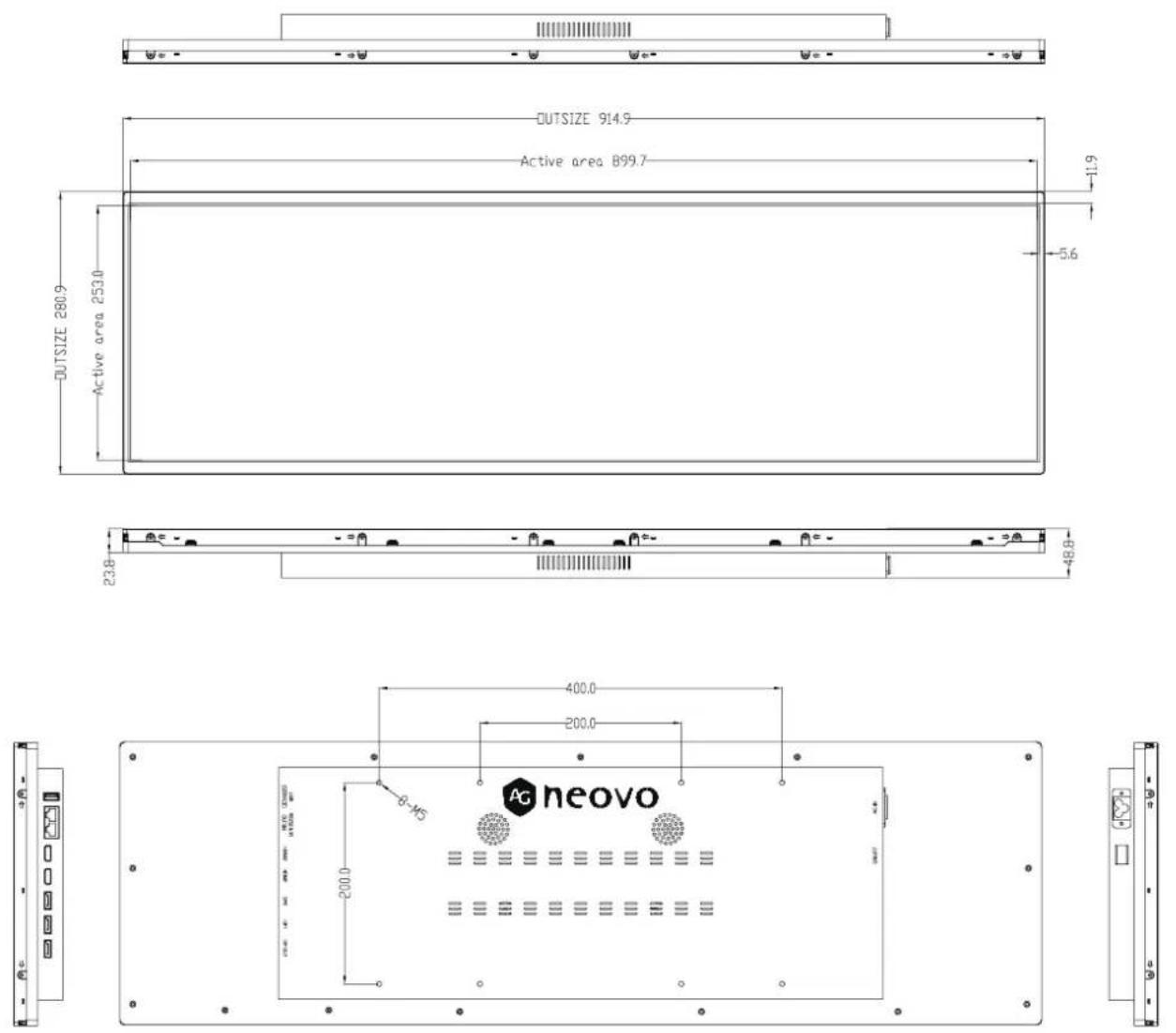 AG Neovo PB3701 - Dimensions de l'écran - 1