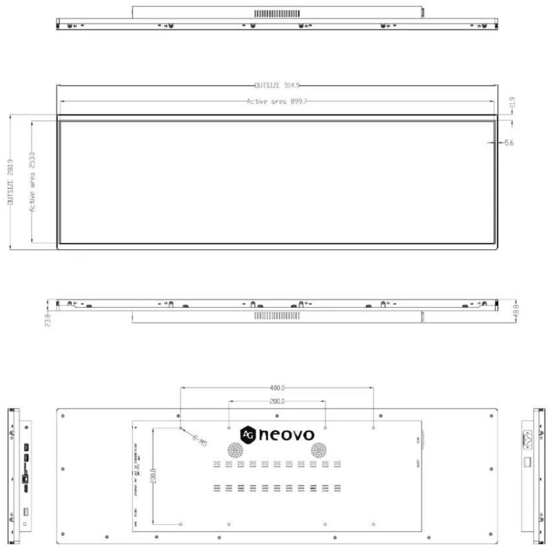 AG Neovo PB3701A - Dimensions de l'écran - 1