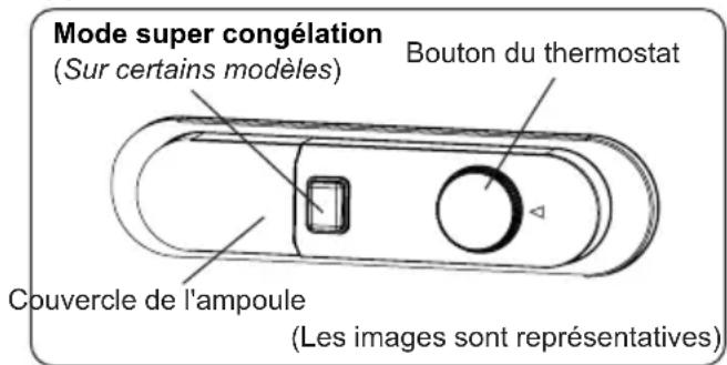 Mode super congélation (Sur certains modèles) Bouton du thermostat Couvercle de l'ampoule (Les images sont représentatives)
