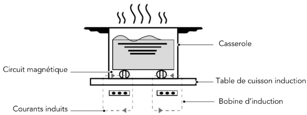 Casserole Circuit magnétique Table de cuisson induction Bobine d'induction Courants induits