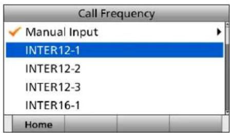 Call Frequency ✓ Manual Input INTER12-1 INTER12-2 INTER12-3 INTER16-1 Home