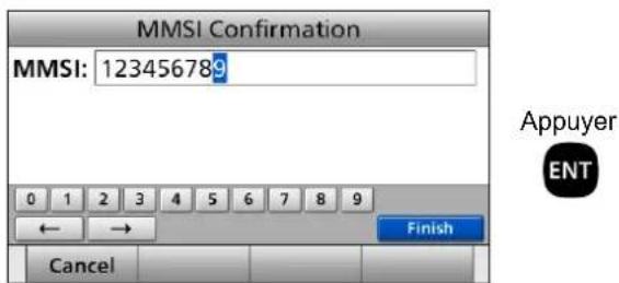 MMSI Confirmation MMSI: 123456789 0 1 2 3 4 5 6 7 8 9 ← → Finish Cancel