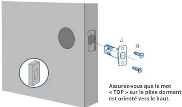 Assurez-vous que le mot « TOP » sur le pêne dormant est orienté vers le haut.