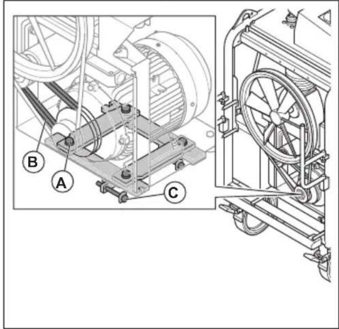 HUSQVARNA TF 334 - Réglage de la tension de la courroie trapézoïdale du moteur - 5