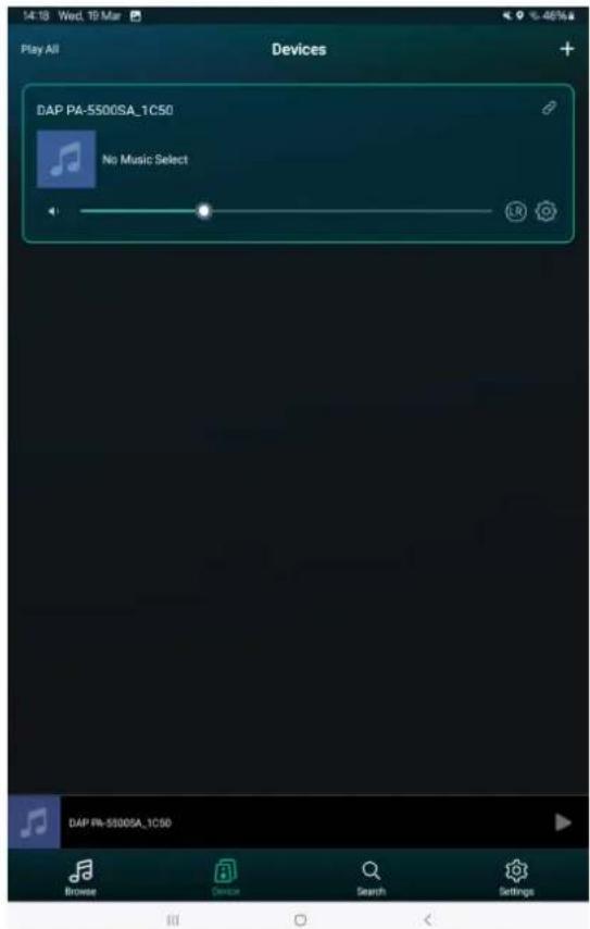 DAP-Audio PA-5500SA - Onglet Appareil dans application 4STREAM - 1