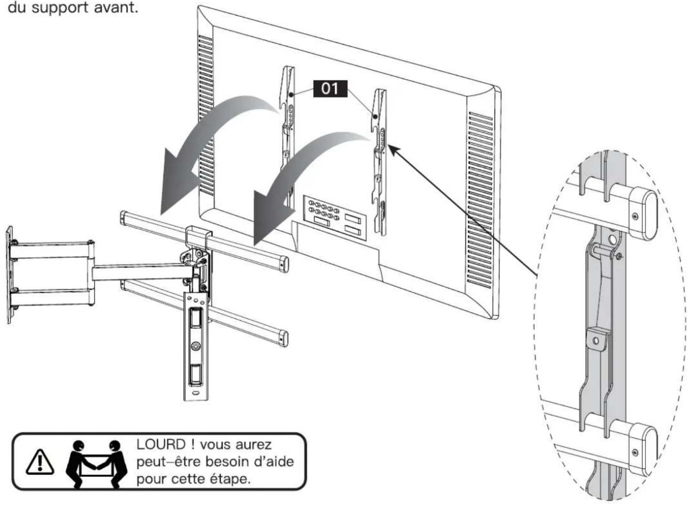 ErgoAV ERMSL1-01B - Étape 3 Fixez le télévisueur avec les attaches au support avant - 2