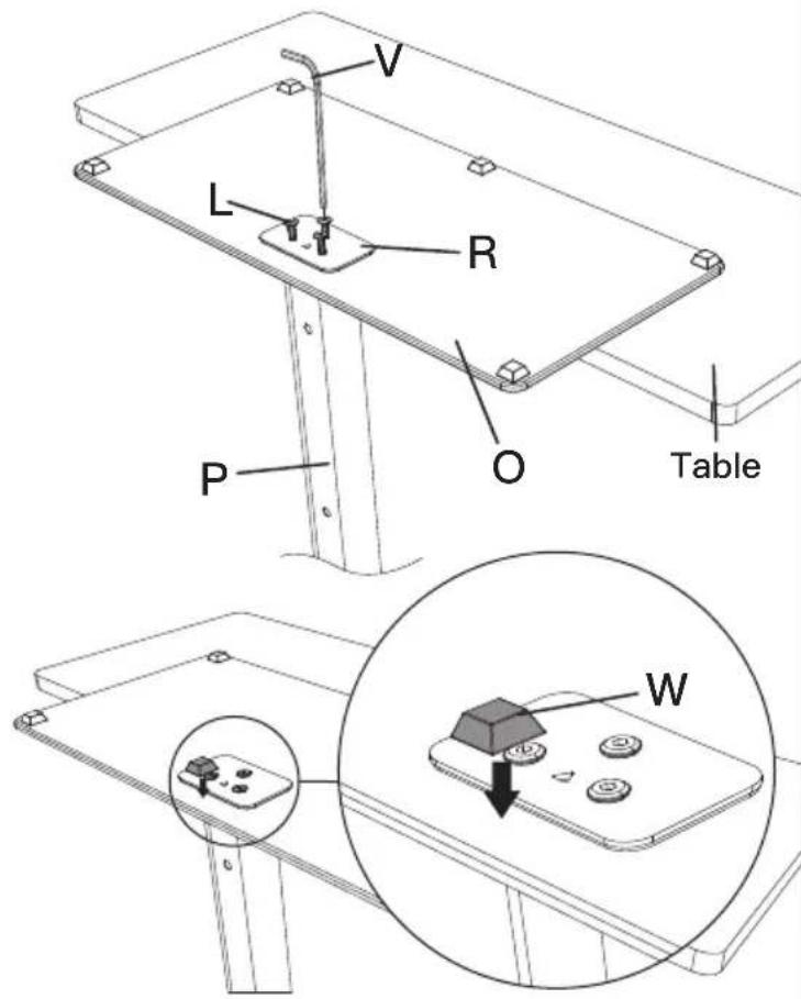 ErgoAV ERTSL1-01B - Connect the support pillar [P] to tempered glass base [O] - 2