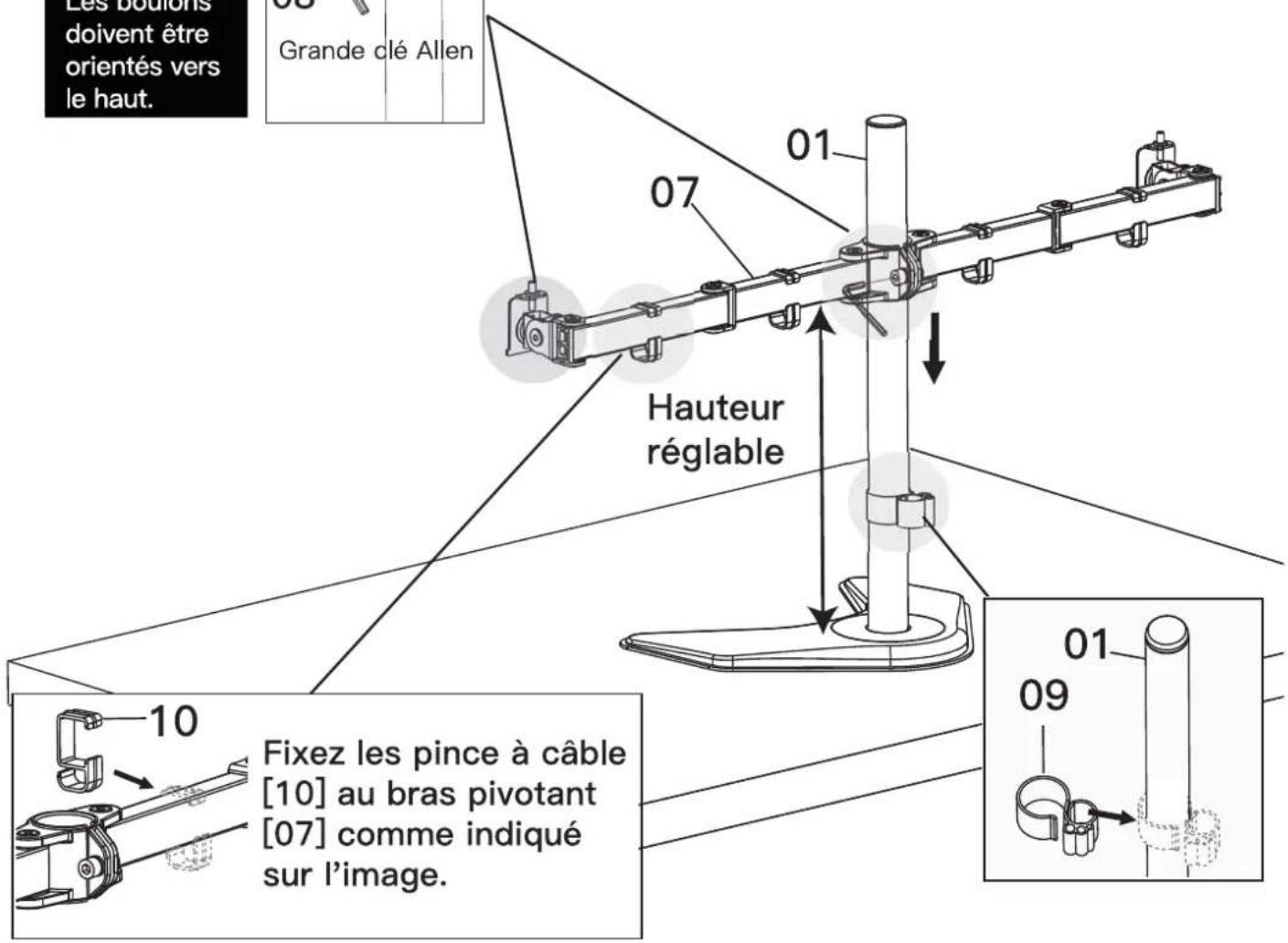 ErgoAV ERDAS1-01B - Étape 2 Fixez le bras pivotant au pilier support - 3