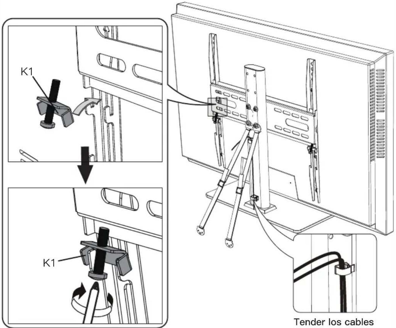 ErgoAV ERTSM1-01B - Fije el televisor a la placa de televisor [M] y arregle los cables - 3