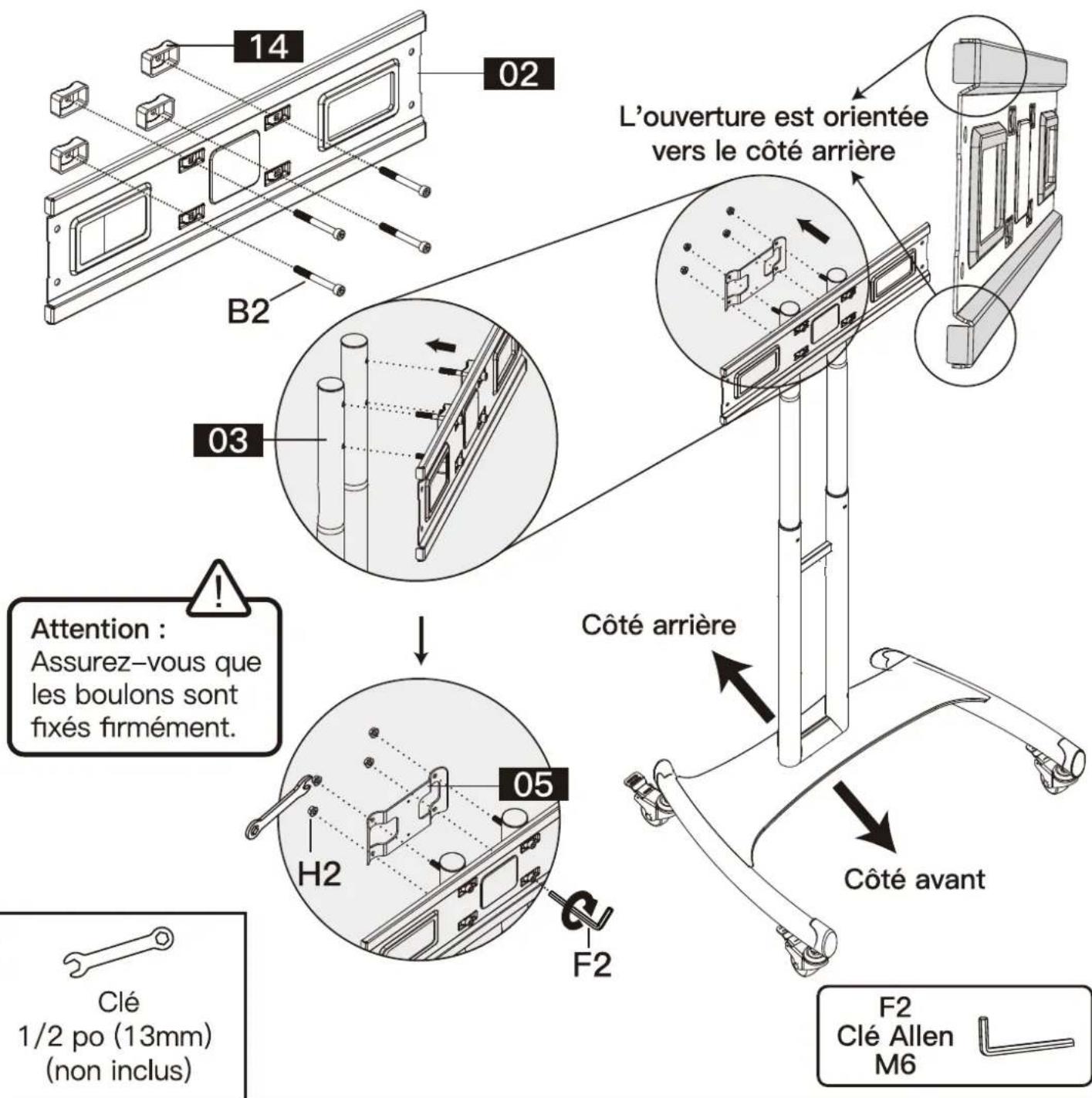 ErgoAV BETCL2-01B - Étape 4 Fixation de la plaque TV au montant réglable en hauteur - 1