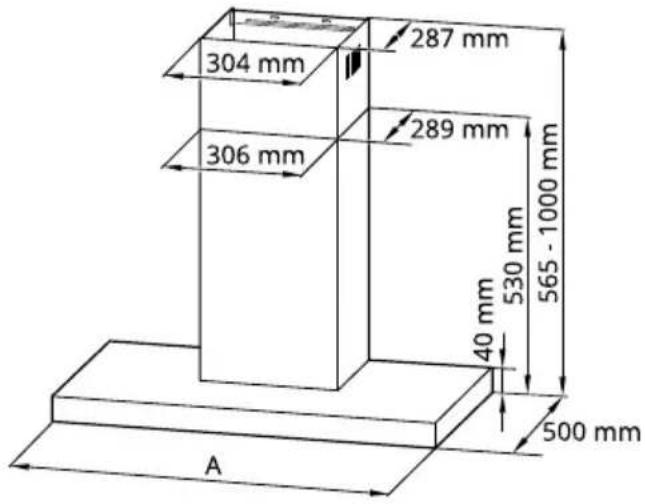 304 mm 287 mm 289 mm 306 mm 530 mm 40 mm 565 - 1000 mm 500 mm A
