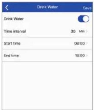 Drink Water Save Drink Water Time interval 30 Min Start time 08:00 End time 18:00