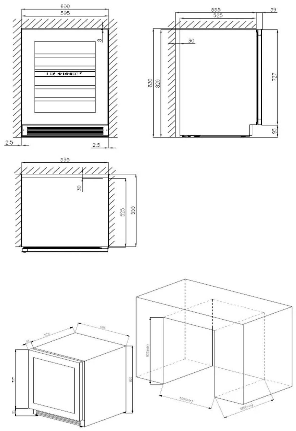 WHIRLPOOL WHWBU60D2B - Διαστάσεις εγκατάστασης - 1