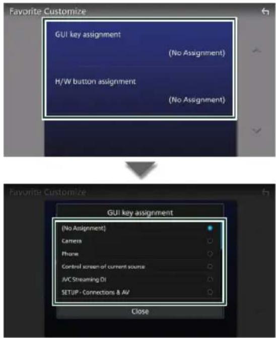 JVC KW-Z800AW - Touchez [Favorite Customize] sur l'écran de configuration de l'attribution des touches. - 1