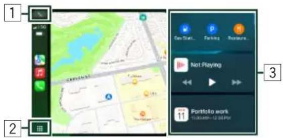 JVC KW-Z1000AW - Boutons de commande et applications disponibles sur l'écran d'accueil d'Apple CarPlay - 1