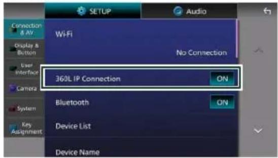 JVC KW-Z1000AW - Touchez [360L IP Connection] et réglez-le sur « ON ». - 1