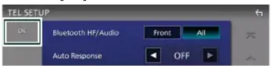 CONFIGURATION TÉL OK Bluetooth HF/Audio Avant Tous Réponse automatique OFF