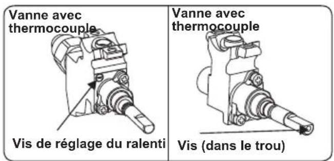 Vanne avec thermocouple Vis de réglage du ralenti Vanne avec thermocouple Vis (dans le trou)