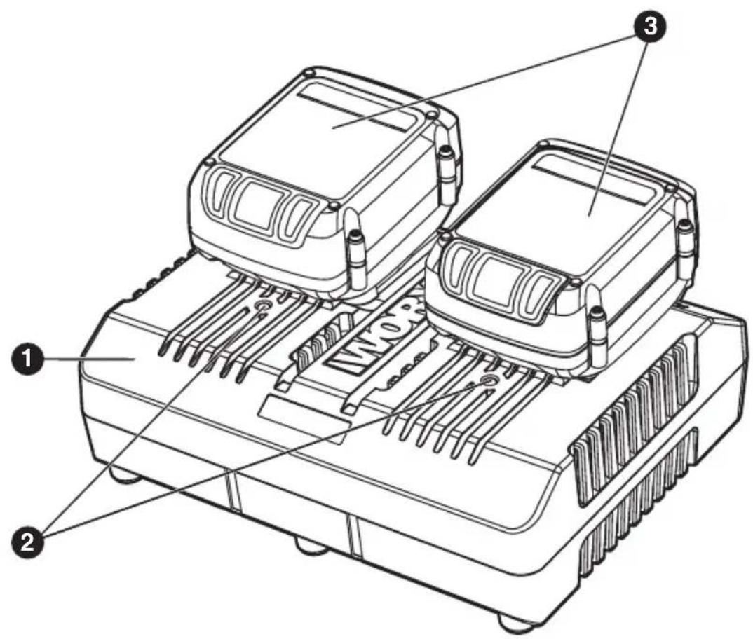 WORX WA3884 - Chargeur de batterie à double emplacement F - 1