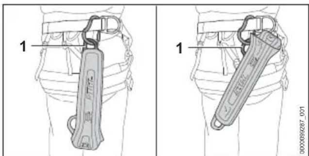STIHL MSA 220.0 T - Transporting the Chain Scabbard by the Ring - 1