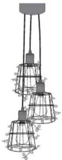 Illustration of three hanging pendant lights with wire handles and decorative floral patterns (no text or symbols)